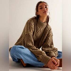 NWT Free People cozy cotton brown oversized cable knit pullover sweater small